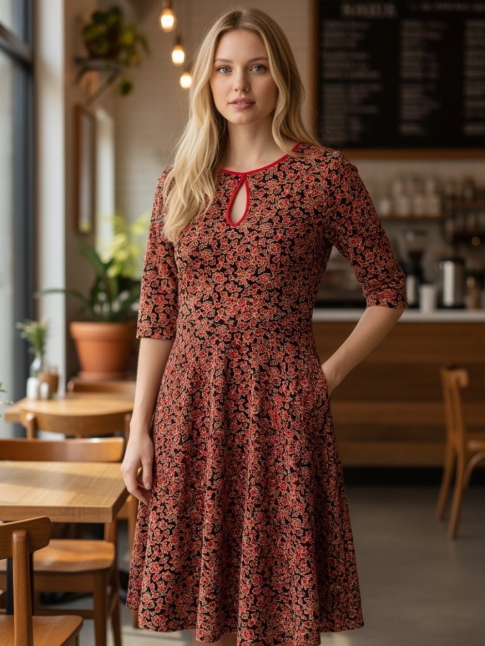 NWOT ModCloth Sheer Velvet Floral Patterned Midi Dress 3/4-Length Sleeves Medium